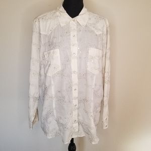 Roper western shirt white silver threads, sequins, pearl snaps Coastal Cowgirl